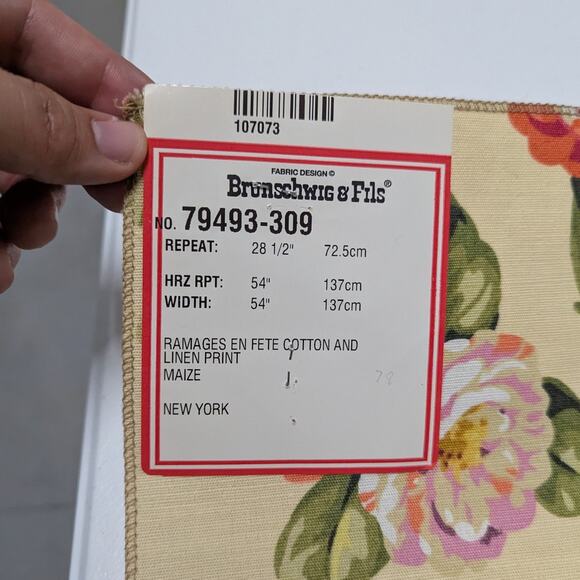 Vintage Linen Blend Brunschwig & Fils Ramages en Fete Cotton & Linen Print Maize - Picture 3 of 5